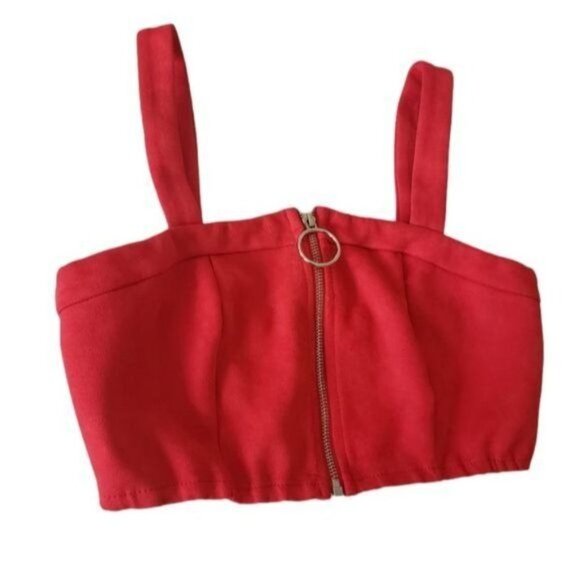 LF SEEK Red Bralette Faux Suede Crop Top - Picture 2 of 6